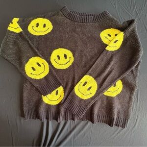 Black Smiley Face Knit Sweater - Women